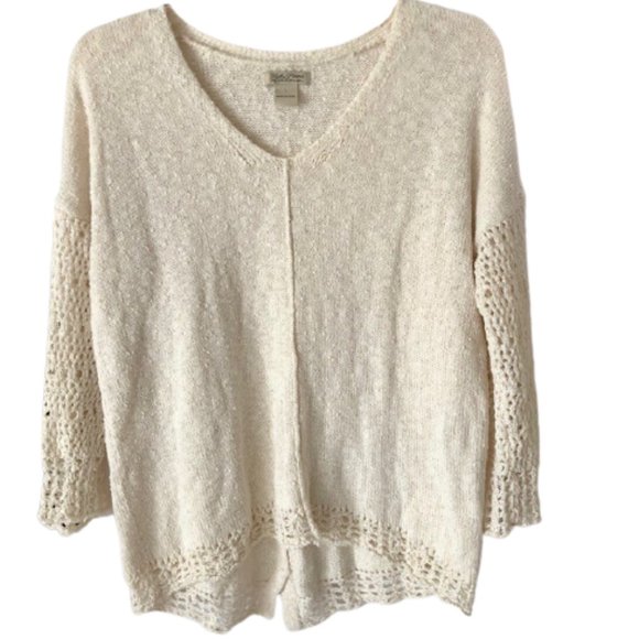 Lucky Brand Sweaters - Lucky Brand Ivory Textured Boho Sweater with Crocheted Sleeves - L